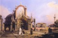 capriccio of a round church with an elaborate gothic portico in a piazza a palladian piazza and 1755 Canaletto